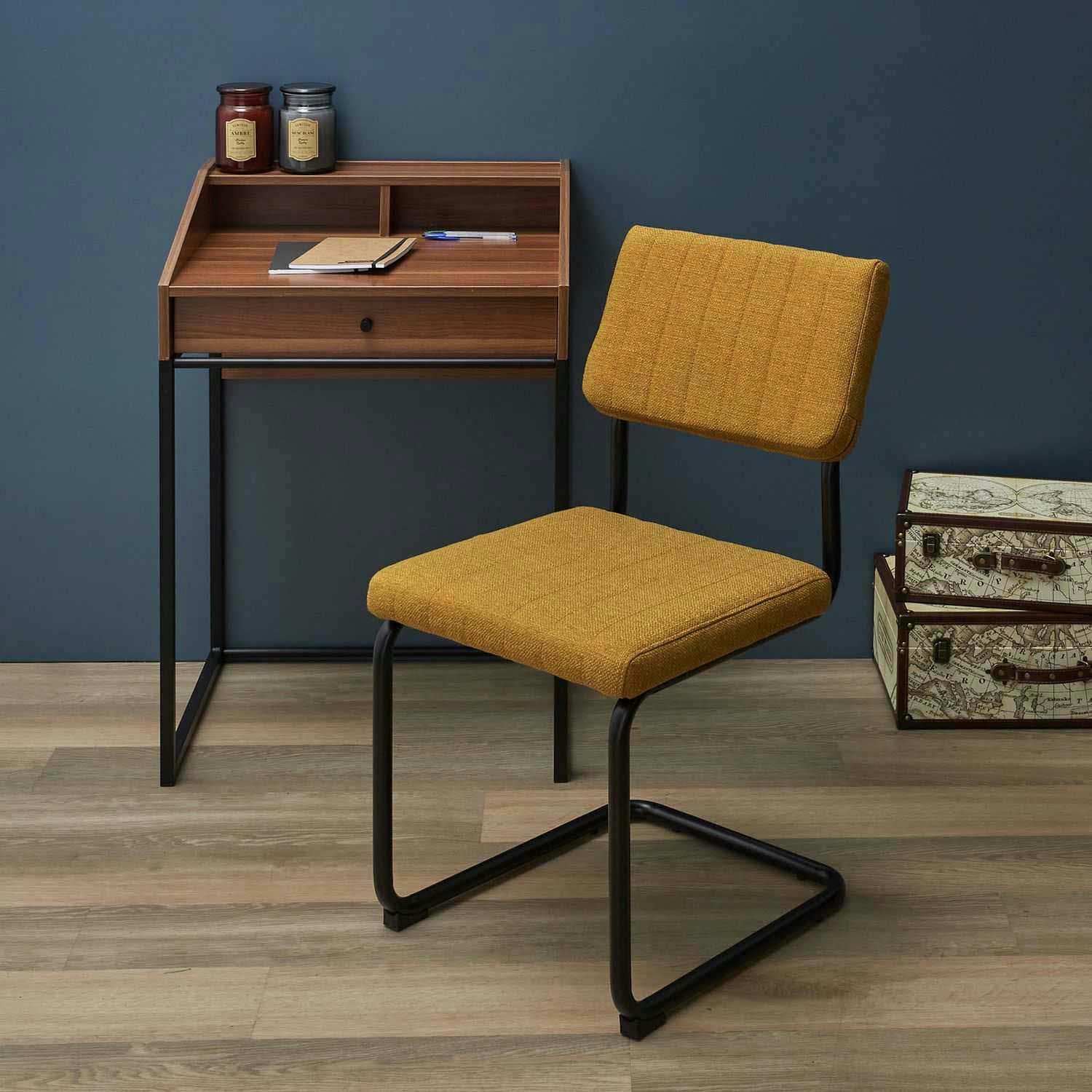 - Chaise en tissu et métal alban (lot de 2) jaune moutarde