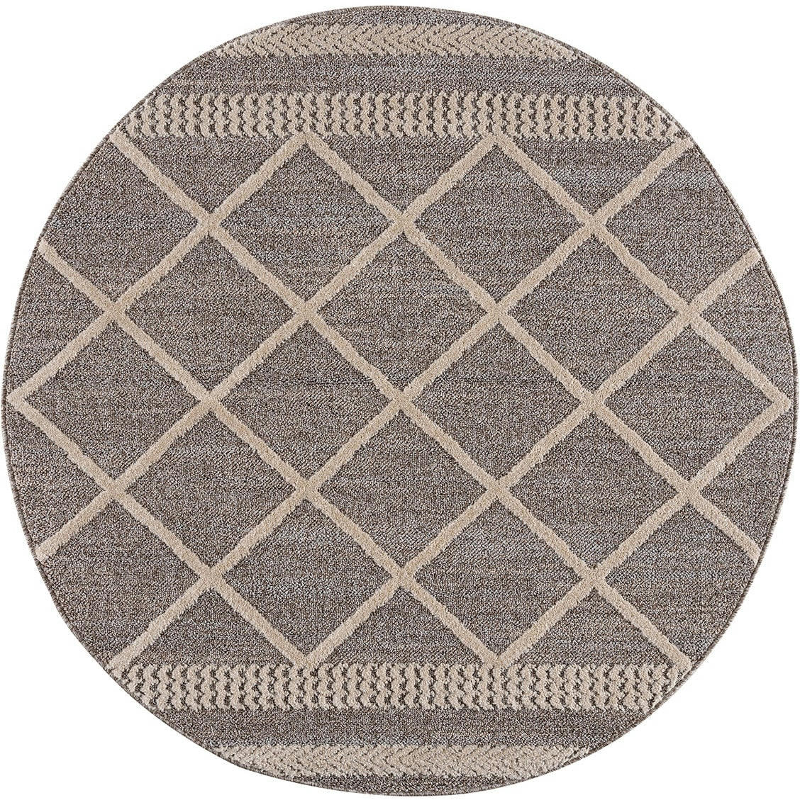 FLÄT - Tapis rond géométrique tressées mocca et crème 200x200cm