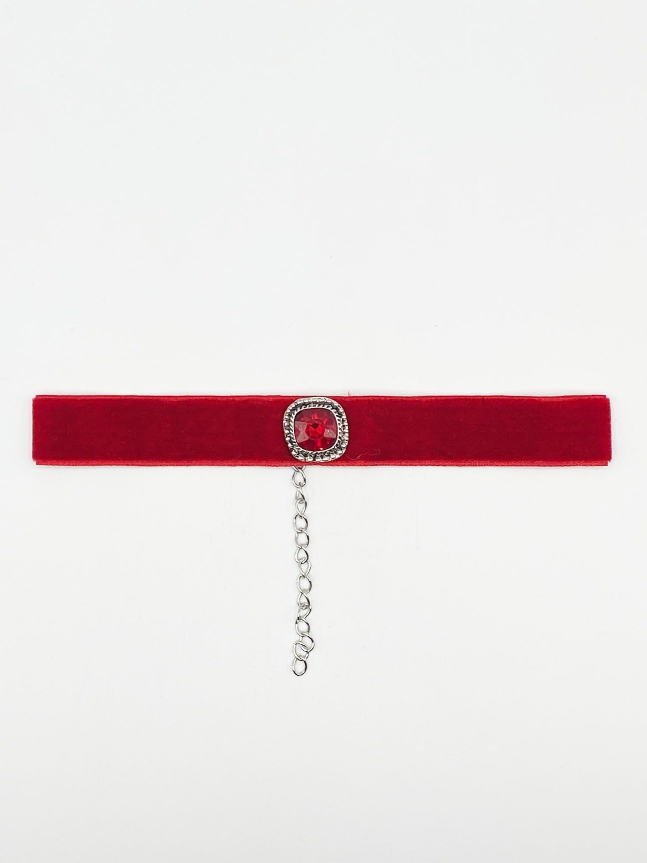 SVNX Red Faux Velvet Choker Necklace with Red Jewel