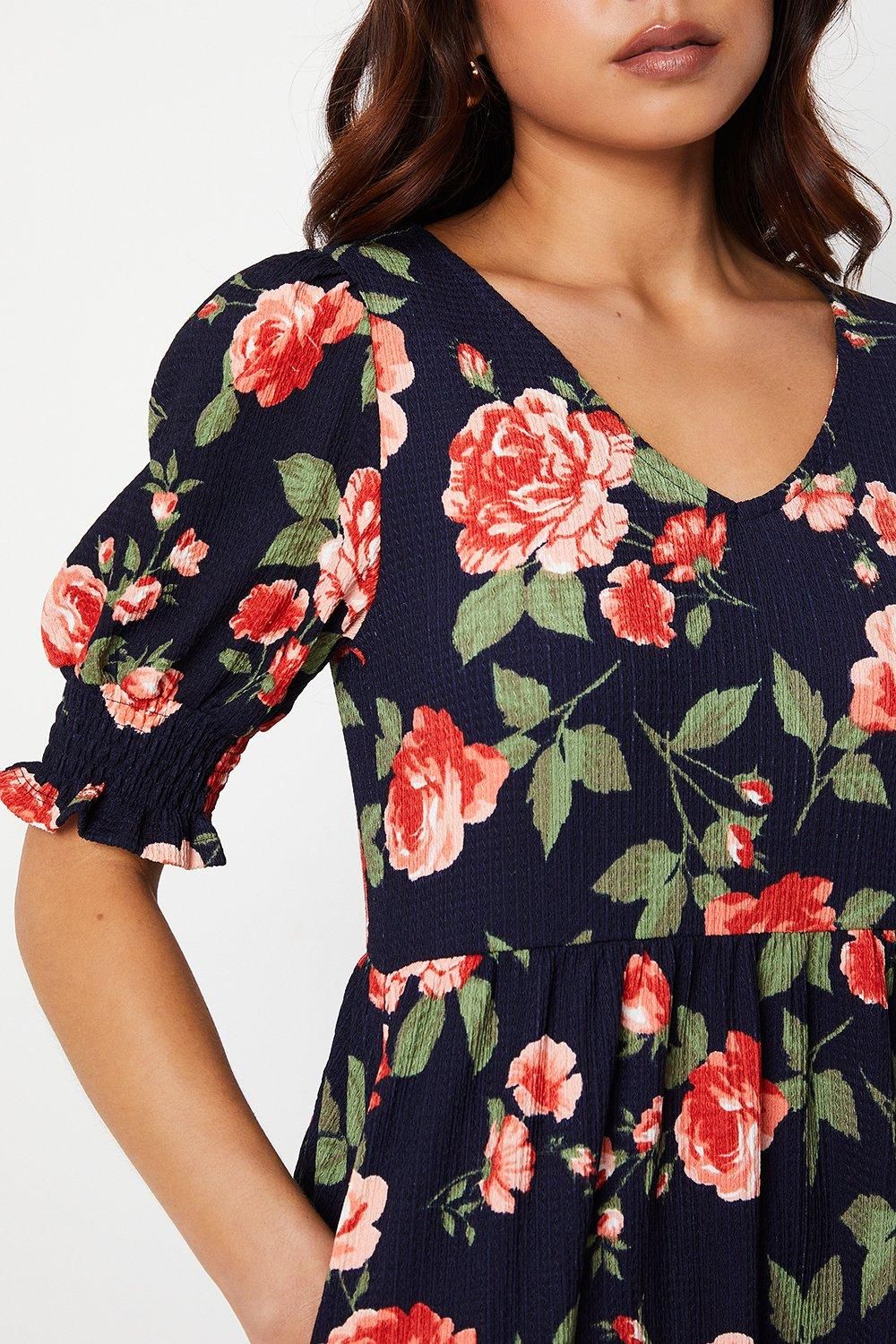 Dorothy Perkins Petite Navy Floral Tiered Jersey Midi Dress