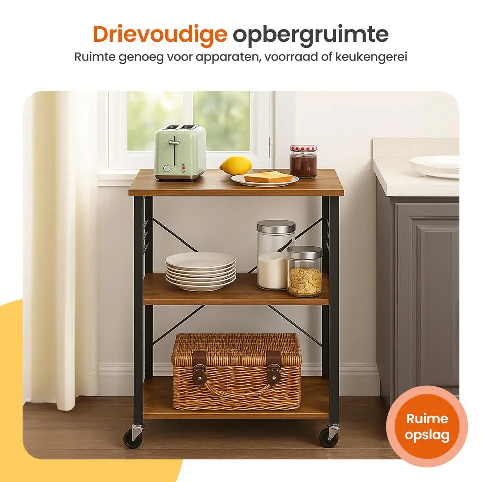 Goliving Keukentrolley - Keukenkast - Keukenrek - Keuken Organizer - Bruin