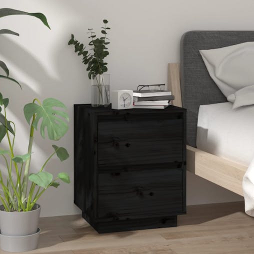 NNEVL Bedside Cabinets 2 pcs Black 40x35x50 cm Solid Wood Pine