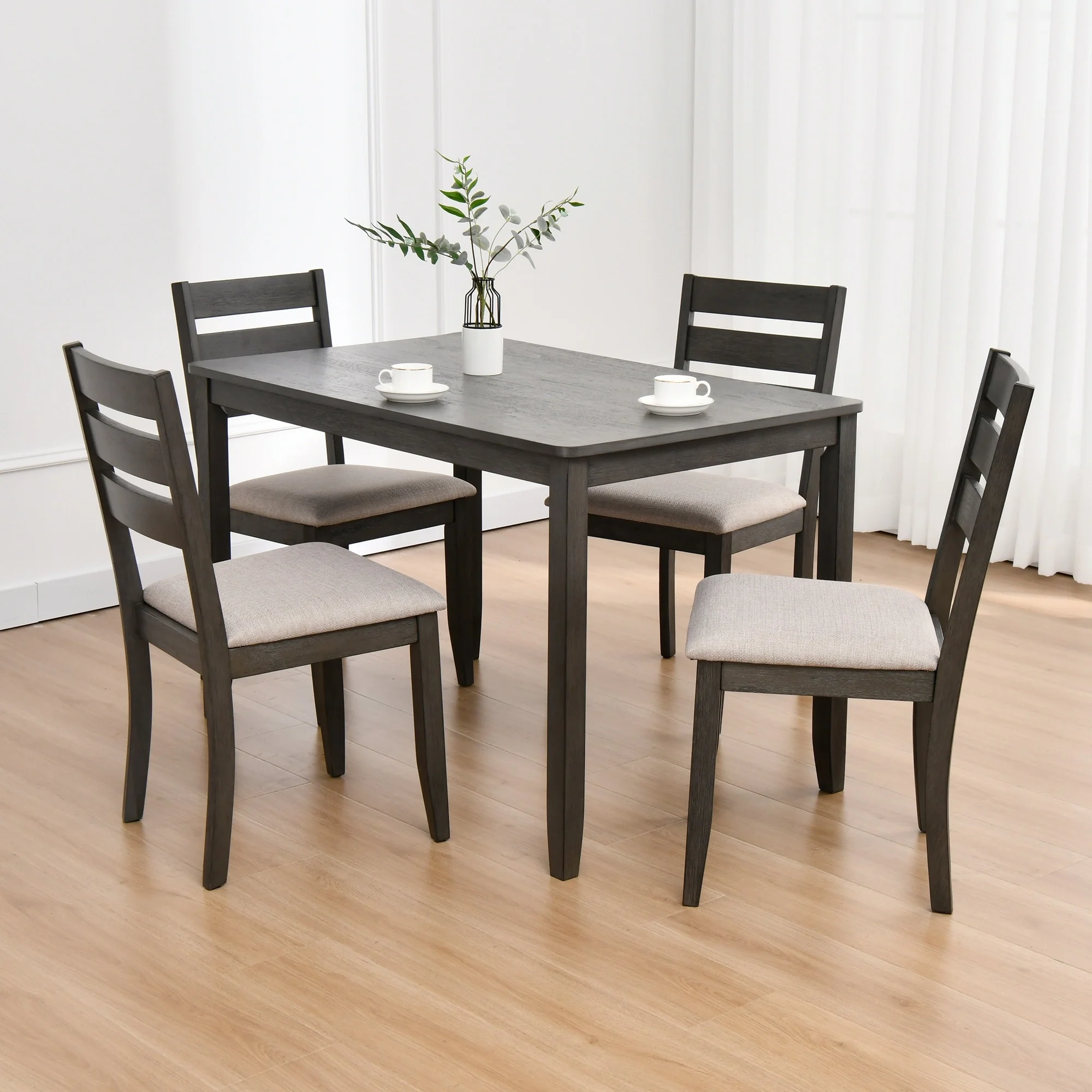 5-Piece Solid Wood 47L Dining Table Sets (1 Table+ 4 Slat Back Chairs)