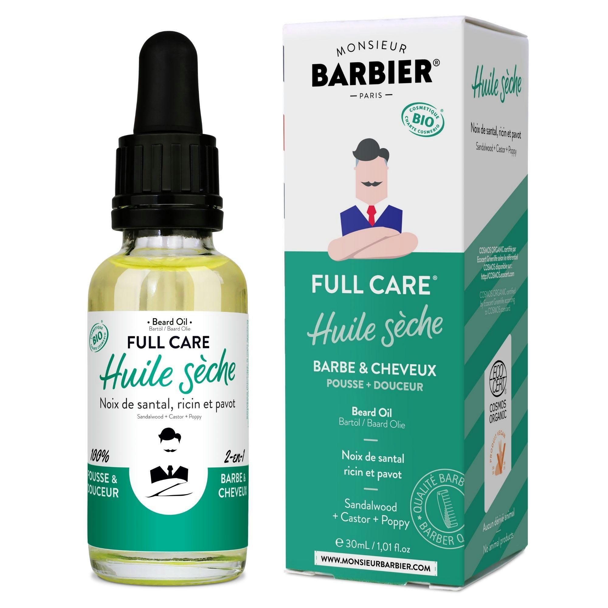 - FULL CARE - Huile Sèche Bio pour Barbe & Cheveux 30mL
