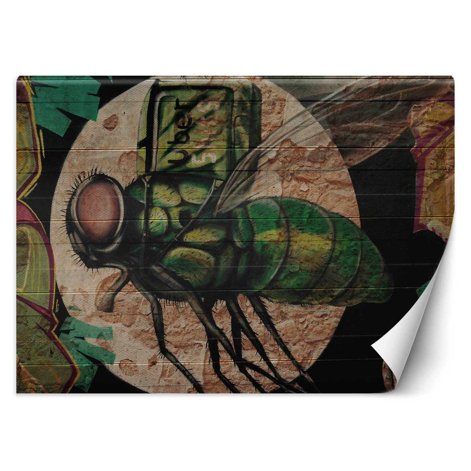 Feeby Fototapeta, Zielona mucha i księżyc graffiti na ścianie 150x105