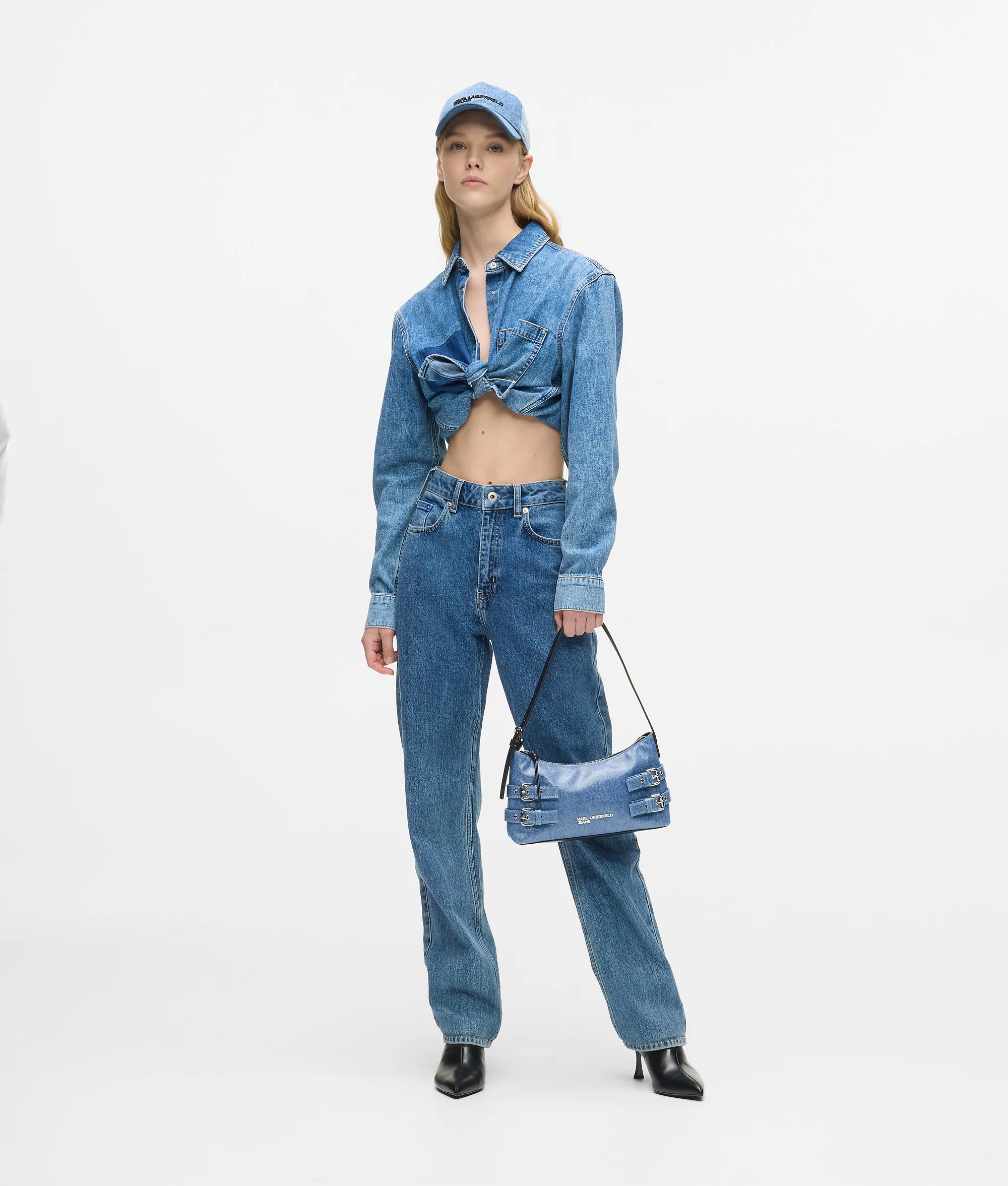 Sac porté épaule en denim avec boucle