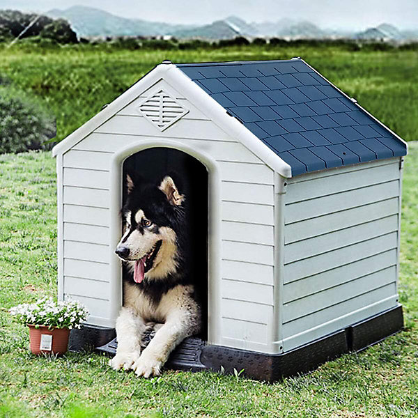 Niche pour Chien en Polypropylène Imperméable et Ventilé avec Bouche Aération et Plancher Surélever (88X78,5X81,5 cm)