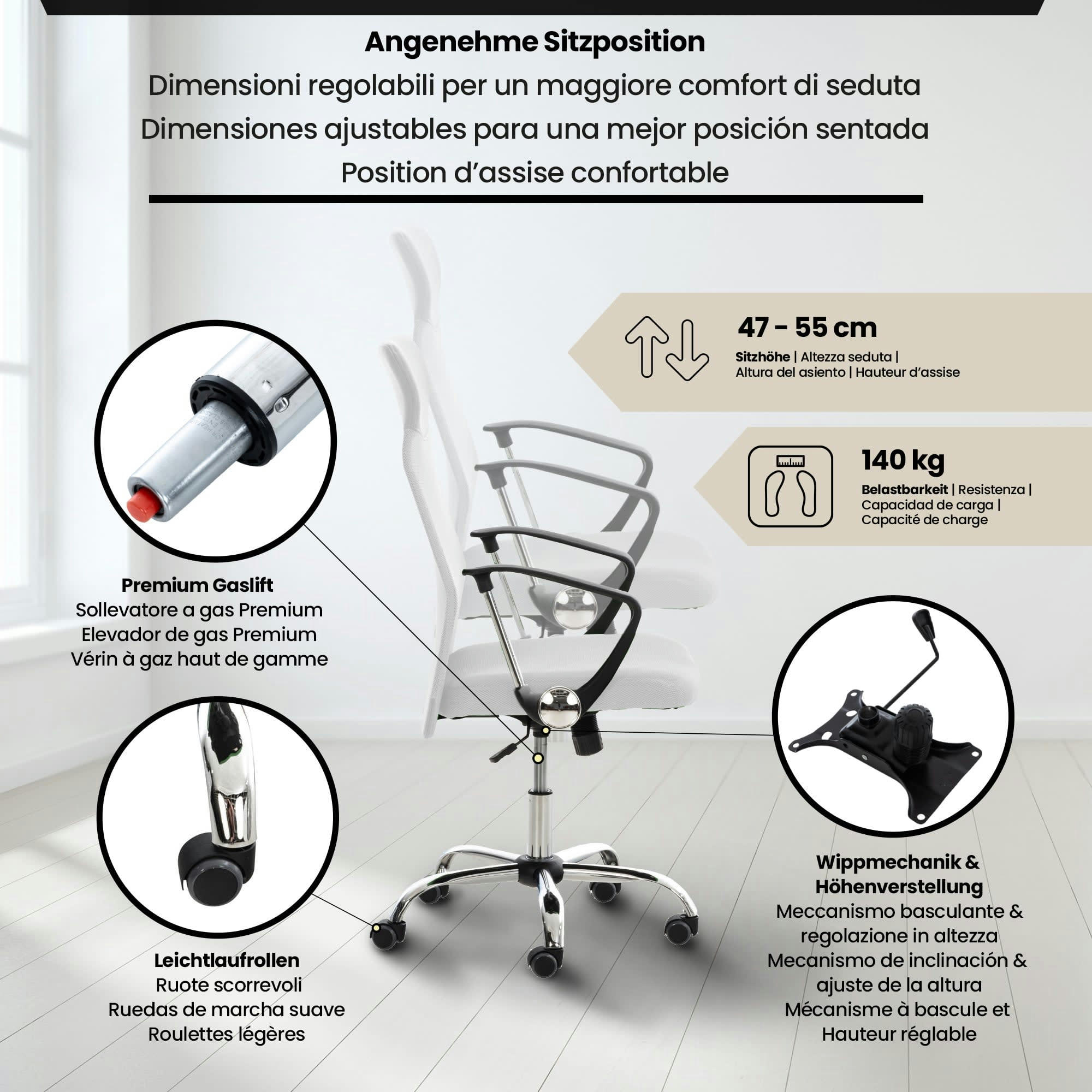 WASHINGTON - Chaise de bureau réglable pivotant en similicuir Blanc