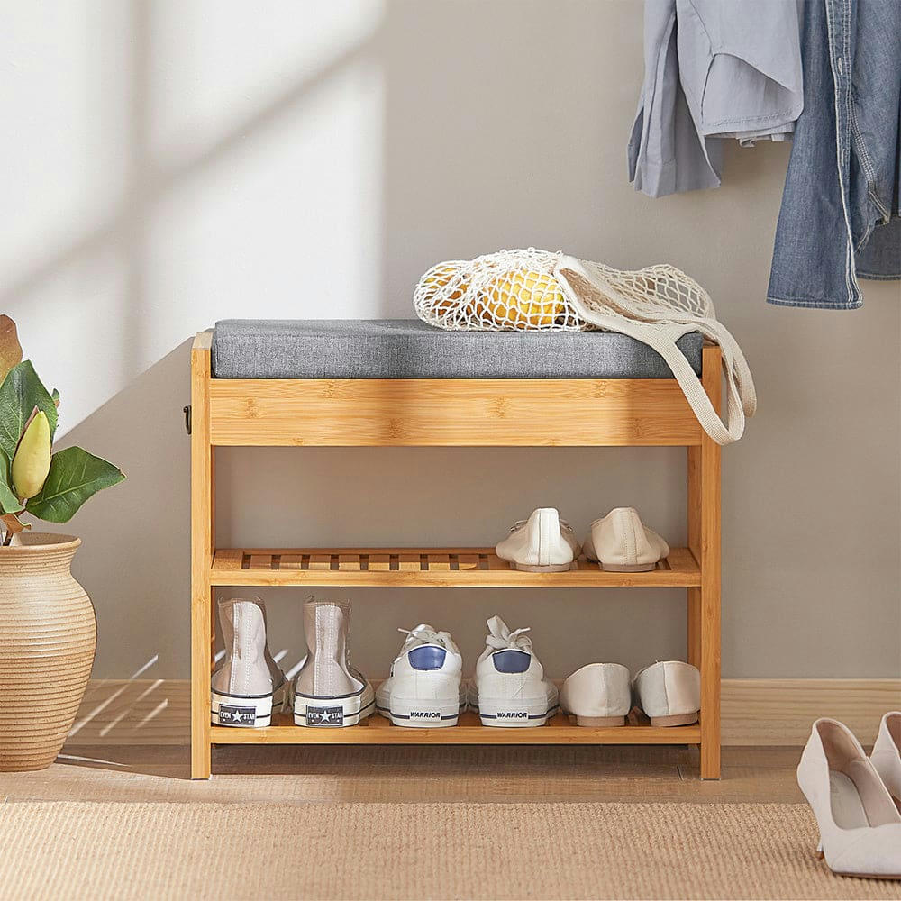 - Banc à chaussures avec 2 étages en bambou