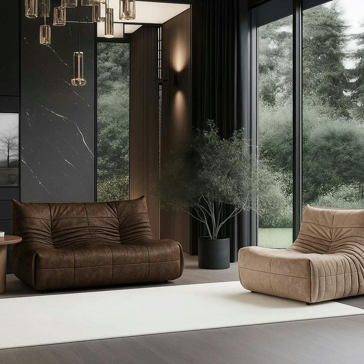 Canapé 2 places marron en tissu plissé 145 cm ARVEN