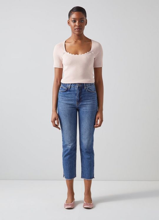 Fara Pink Metallic Cotton Ribbed Top