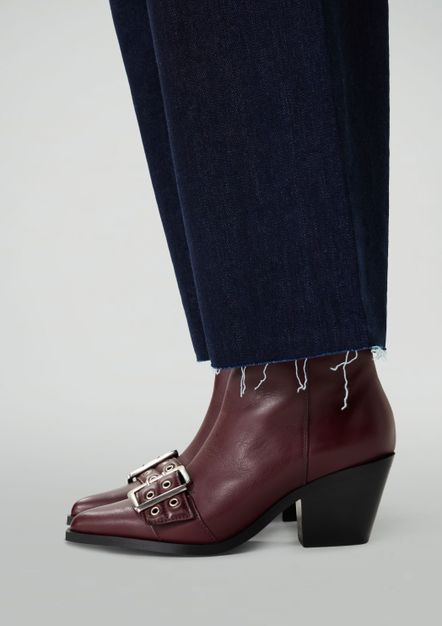 Bordeaux leren buckle enkellaarsjes met hak
