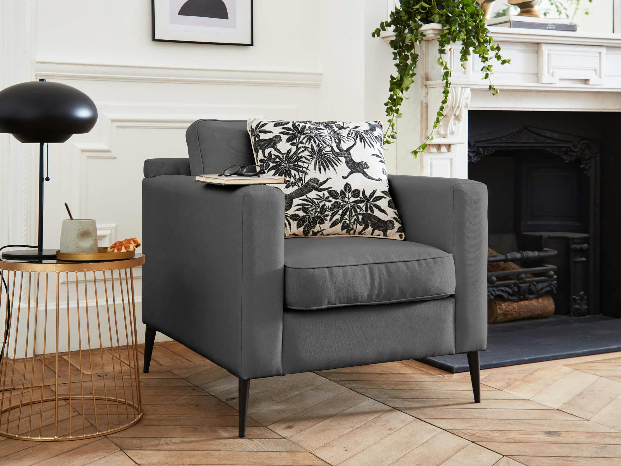 CALLIOPE - Fauteuil en tissu gris foncé