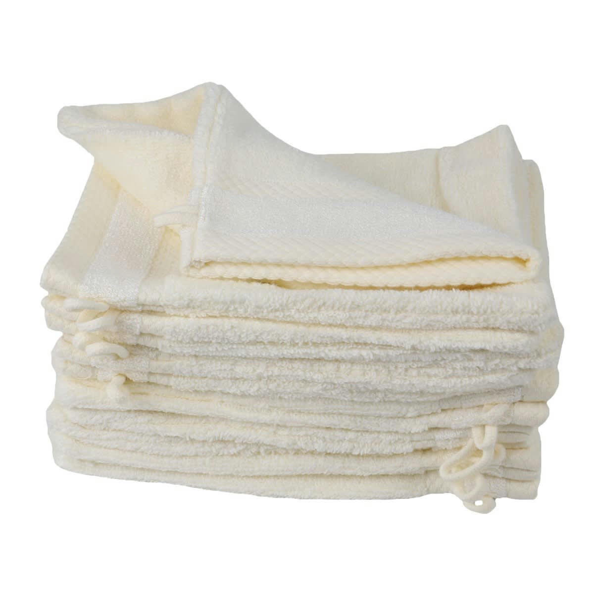 CAPUCINE - Lot de 12 gants de toilette en coton ecru