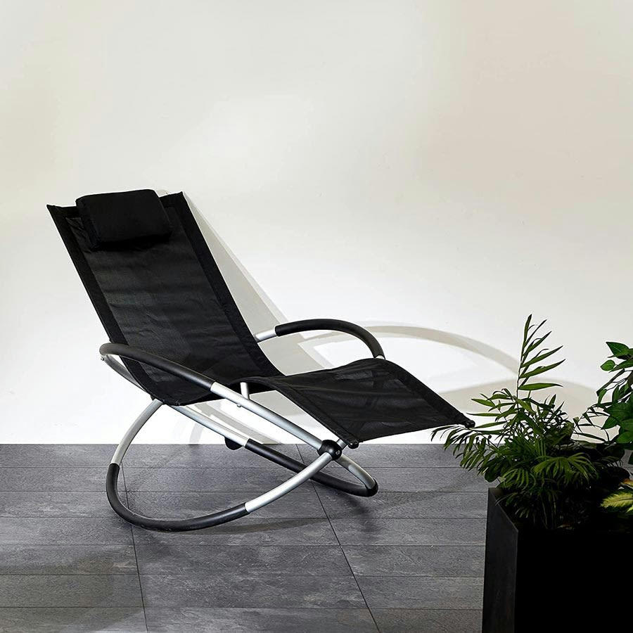 ELLITTICA - Rocking chair en métal et textilène noir.