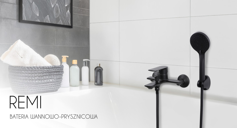 Bateria wannowa prysznicowa ścienna natryskowa czarna mat loft - Yoka