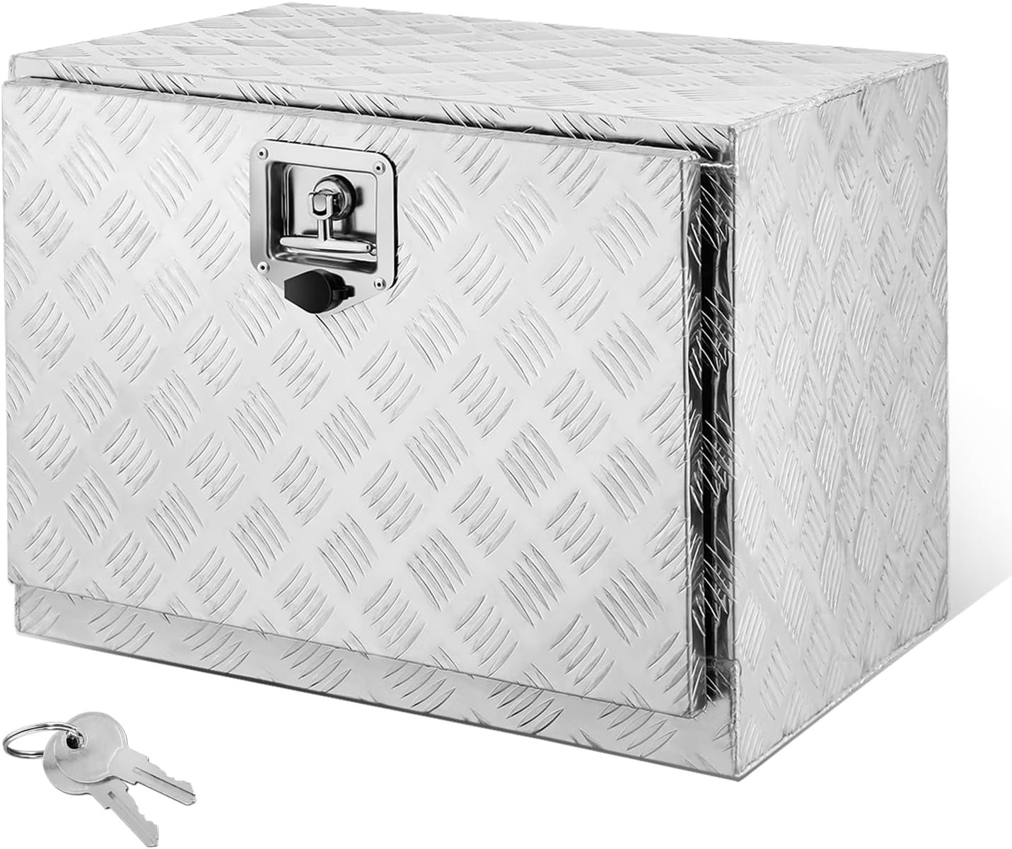 Underbody Truck Box, 24'' D x 17.7W x 18.1H Pickup Storage Box, Heavy Duty Aluminum Diamond Plate Tool Box with Lock and Keys, Waterproof Trailer Storage Box with T-Handle Latch - Silver