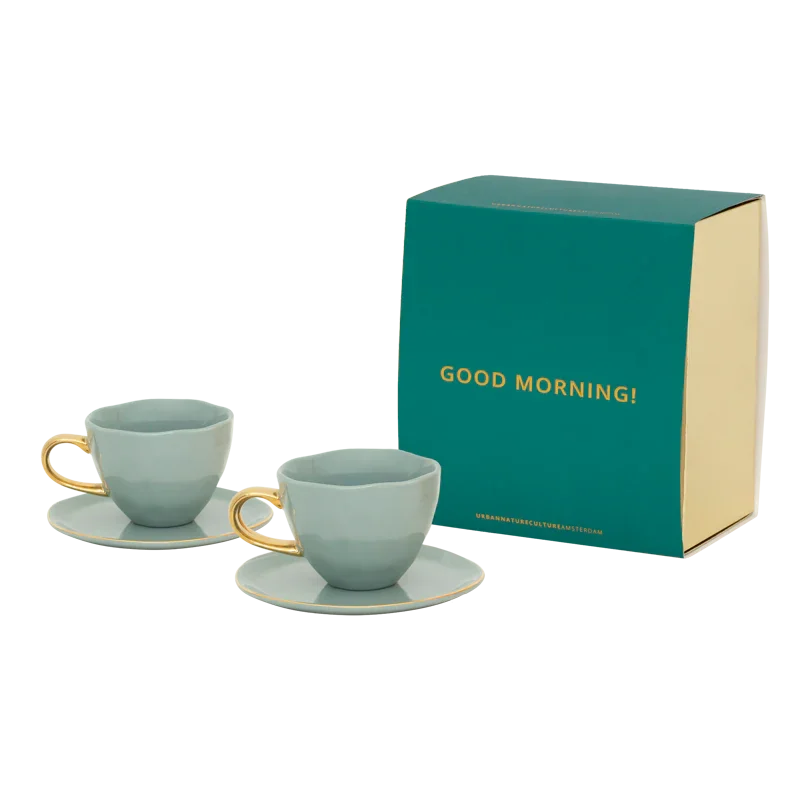 Urban Nature Culture Good Morning kopje Cappuccino/Tea en bord Papaya/slate - set van 4 - in cadeauverpakking