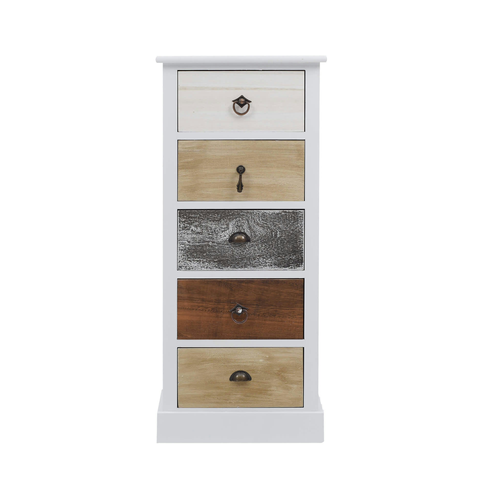 - Chiffonnier avec 5 tiroirs en bois blanc et brun