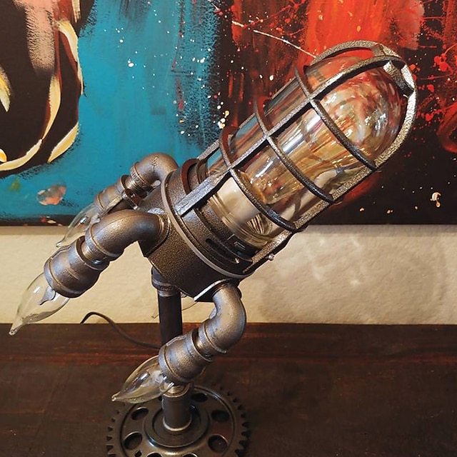 Steampunk Rocket Lamp LED Bulb with Simulated Flame LED Retro Light Industrial Desk Lamp Creative Steampunk Decorative Rocket Lamp Suitable for Home Bedroom (Includes Five Bulbs)