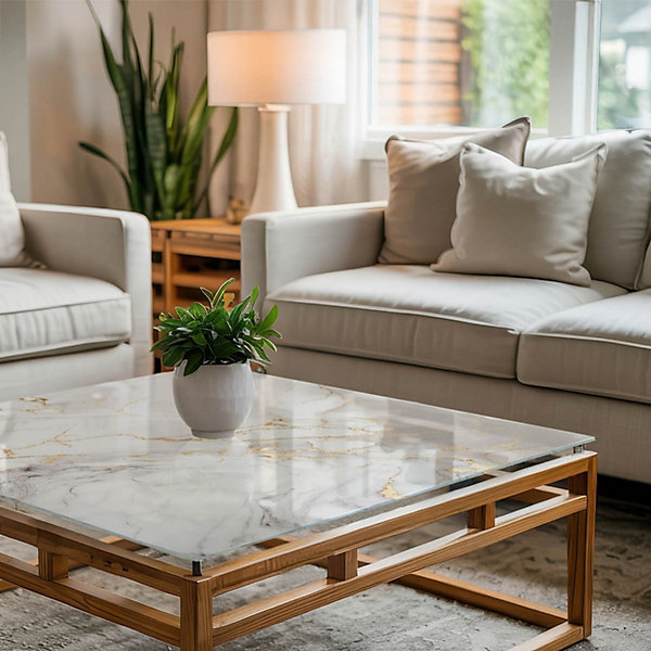 Dessus de table en verre trempé Wallfluent 50x50 cm Marbre élégant avec veines