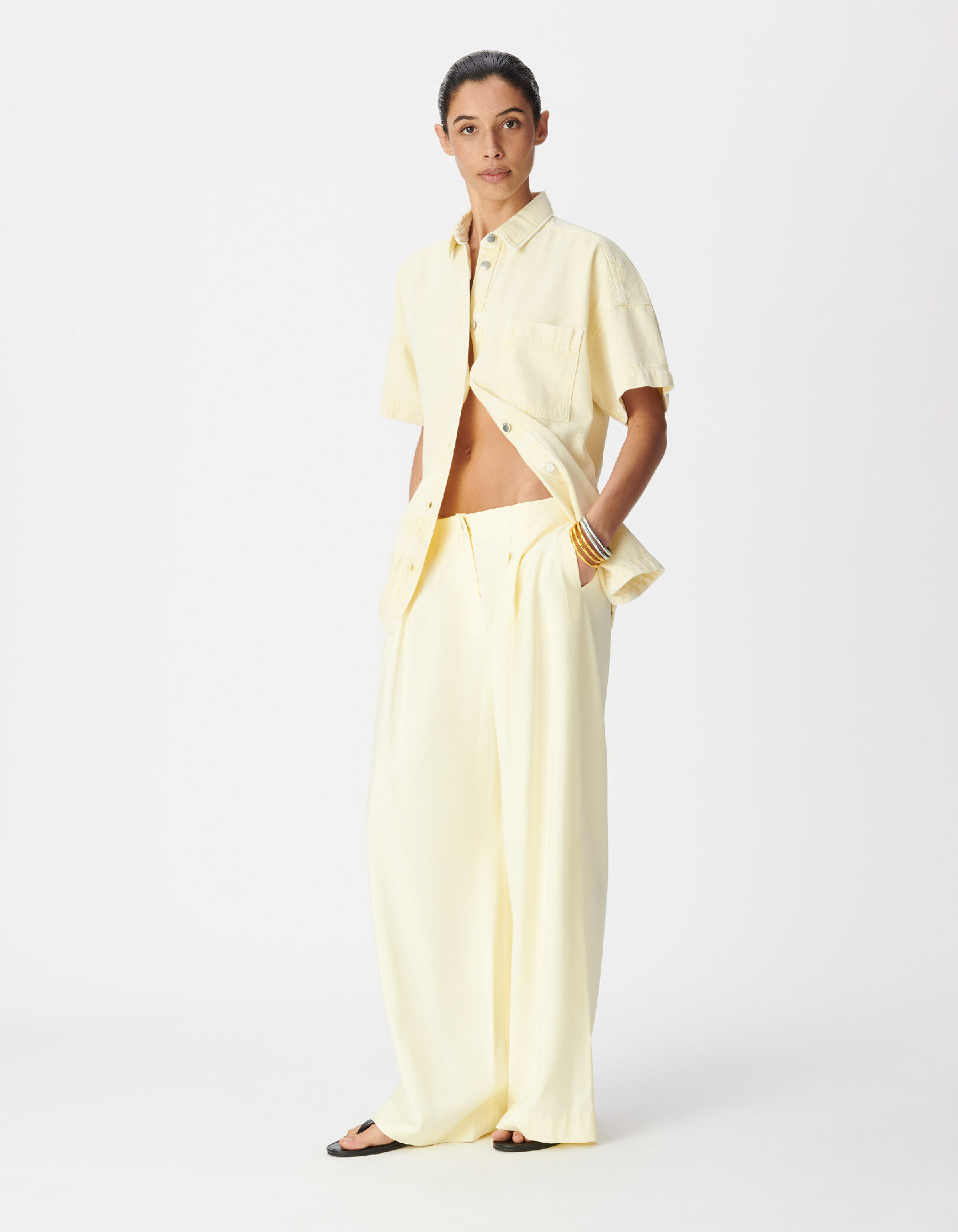 Pantalon large jaune à pinces Femme