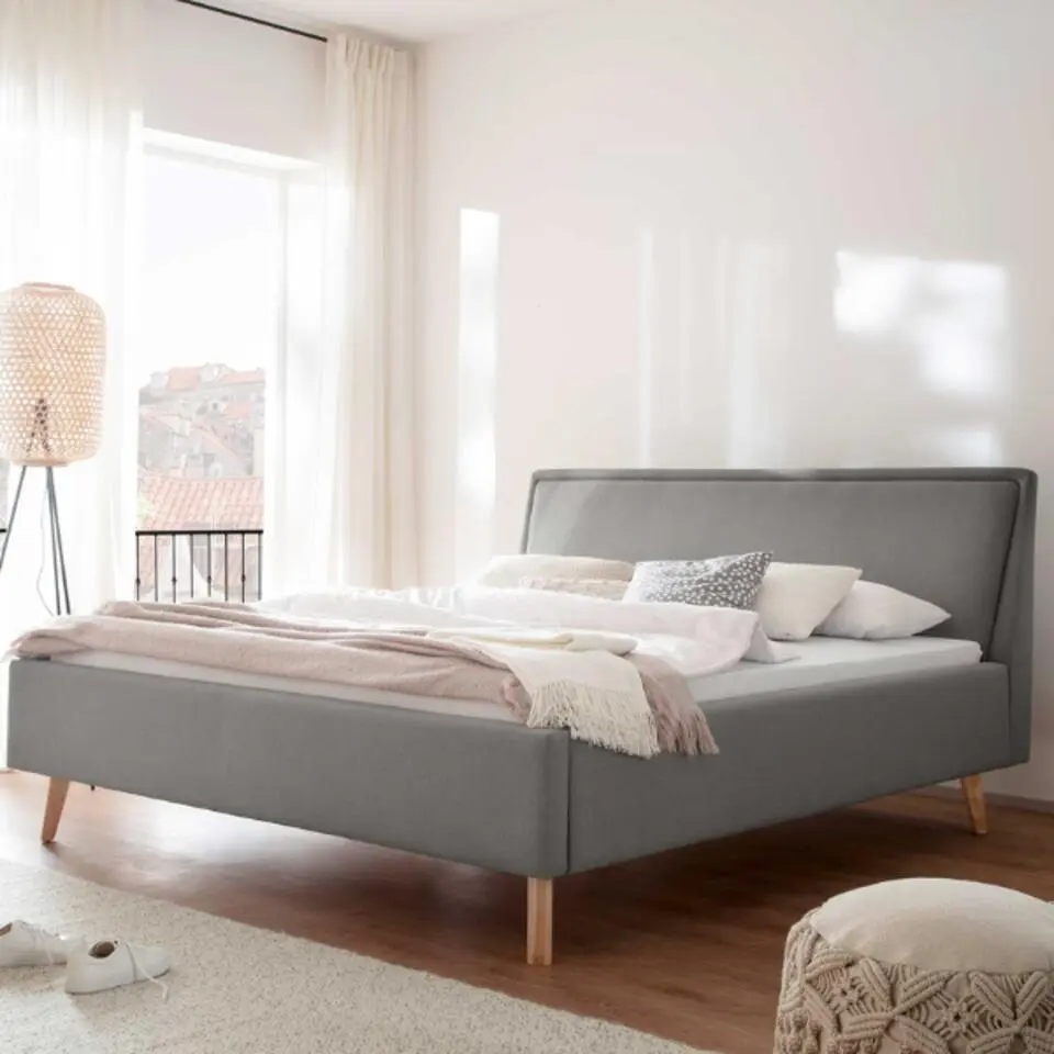 Tweepersoonsbed Estee 180x200cm - lichtgrijs/eik