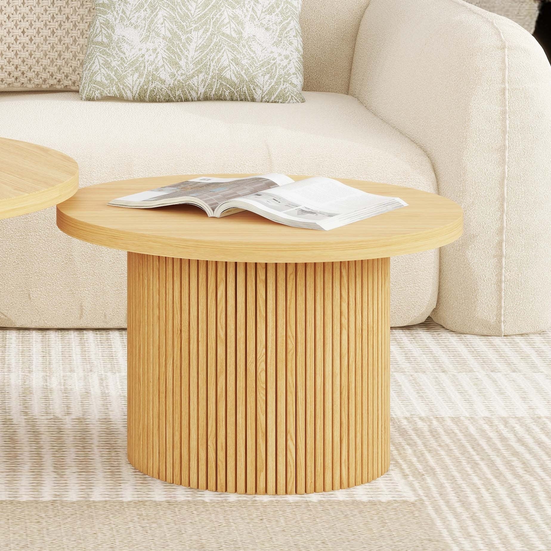 Pedestal Wood Round Coffee Table