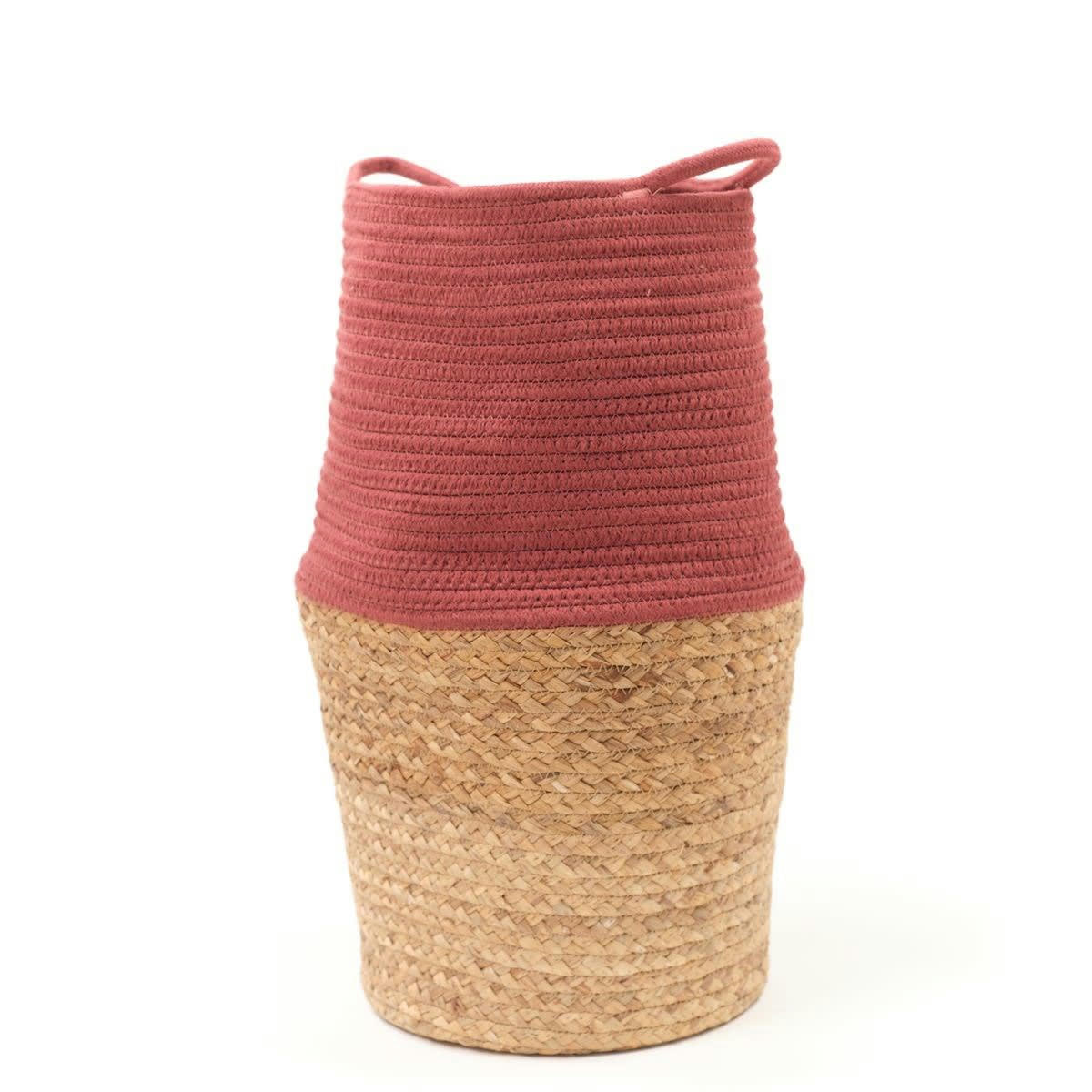 LA FACTORY - Panier long tressé en coton rouge brique 30x50