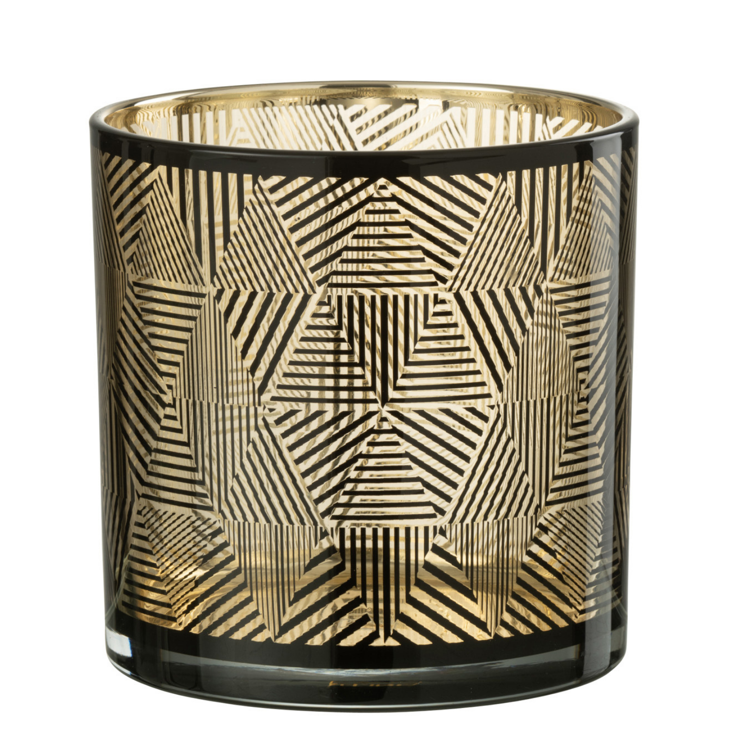 J-Line windlicht Driehoeken Strepen - glas - bruin - medium