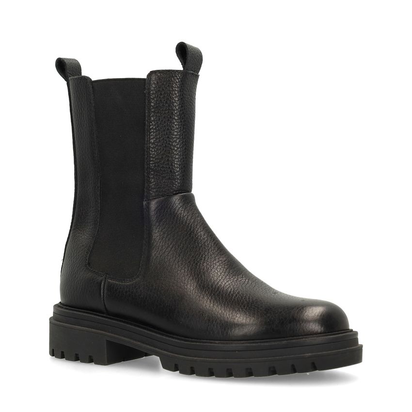 Manfield Zwarte leren chelsea boots