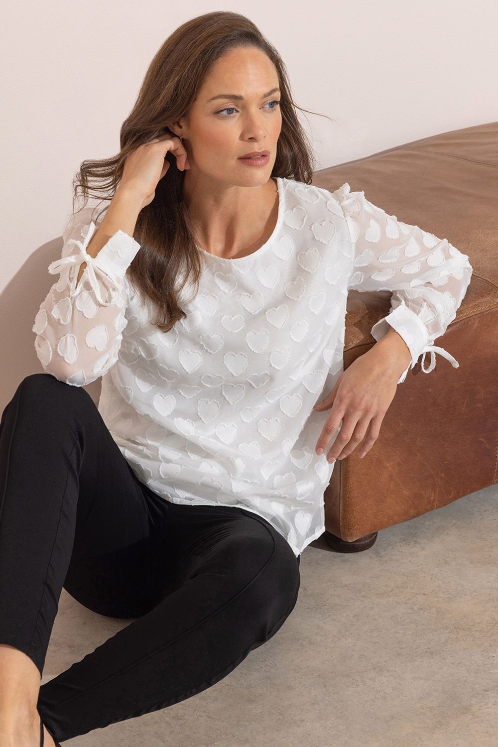 Klass. Heart Jacquard Tie Sleeve Top