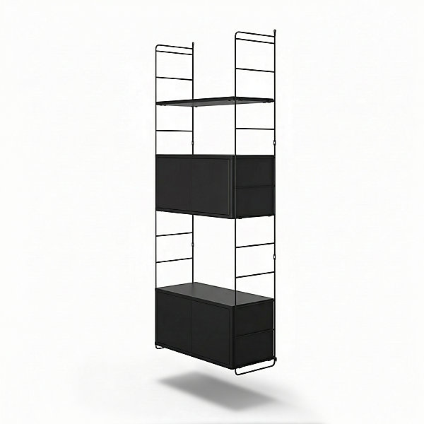 étagère murale modulable avec 4 portes, tablette et 2 échelles noir GoodHome Rigga H. 171,2 x L. 60 x P. 29 cm