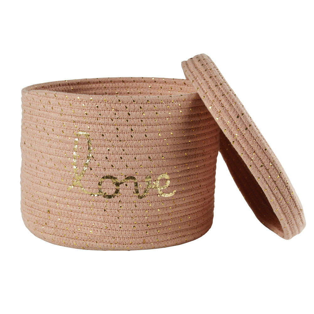 SUZON - Corbeille en coton tressé rose mot brodé