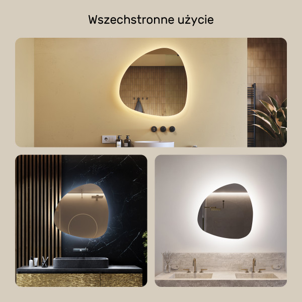 Lustro Asymetryczne LED 74x74 Nowoczesne do Łazienki Barwa Zimna