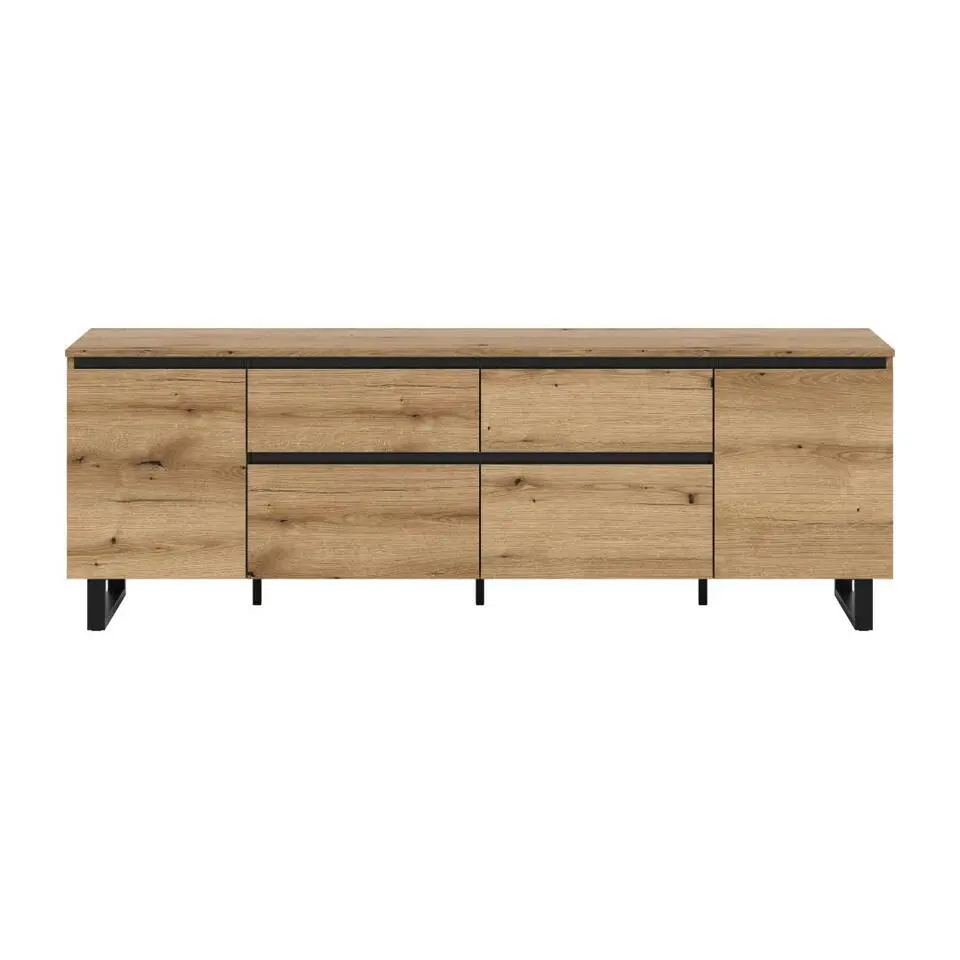 Hioshop Tomasa TV-meubel 2 deuren- 2 vouwdeuren- 2 lades eiken decor