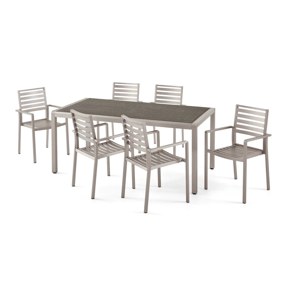 Cape Coral Outdoor Modern 6 Seater Aluminum Dining Set with Wicker Table Top by Christopher Knight Home