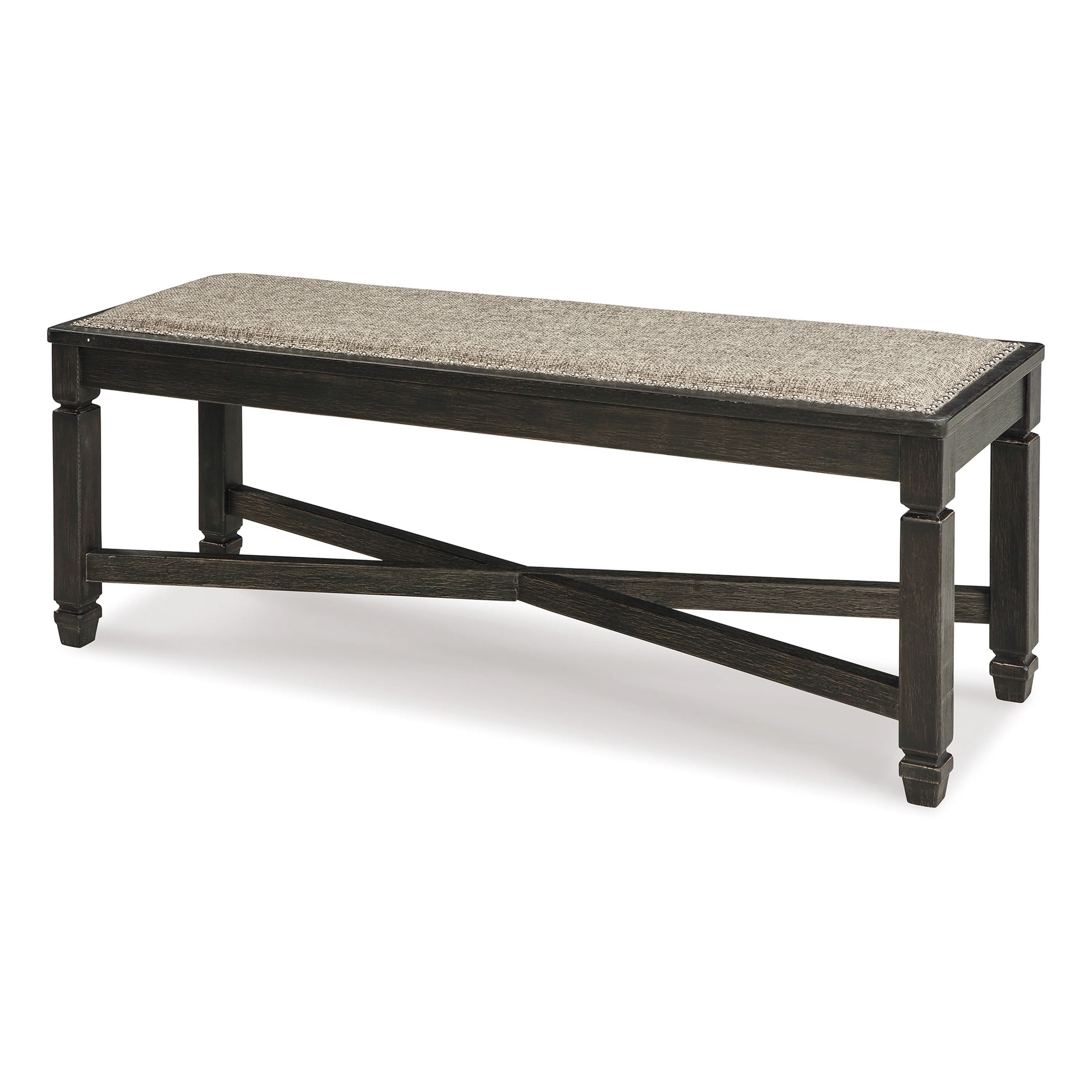 Trekk Dining Bench, X-Stretcher and Nailhead Trim, Black Wood, 50 Inch