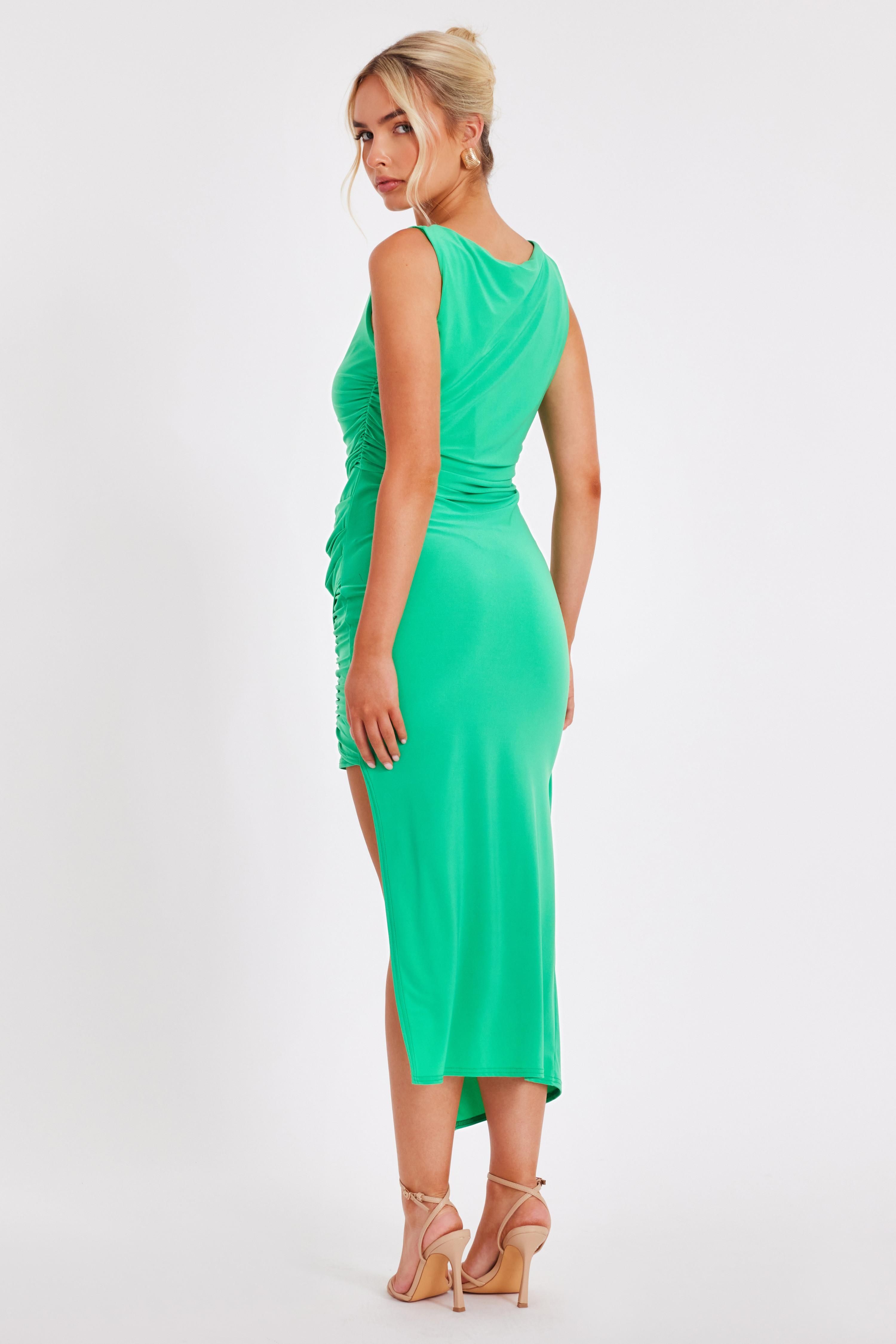 Quiz Green Asymmetric Midaxi Dress