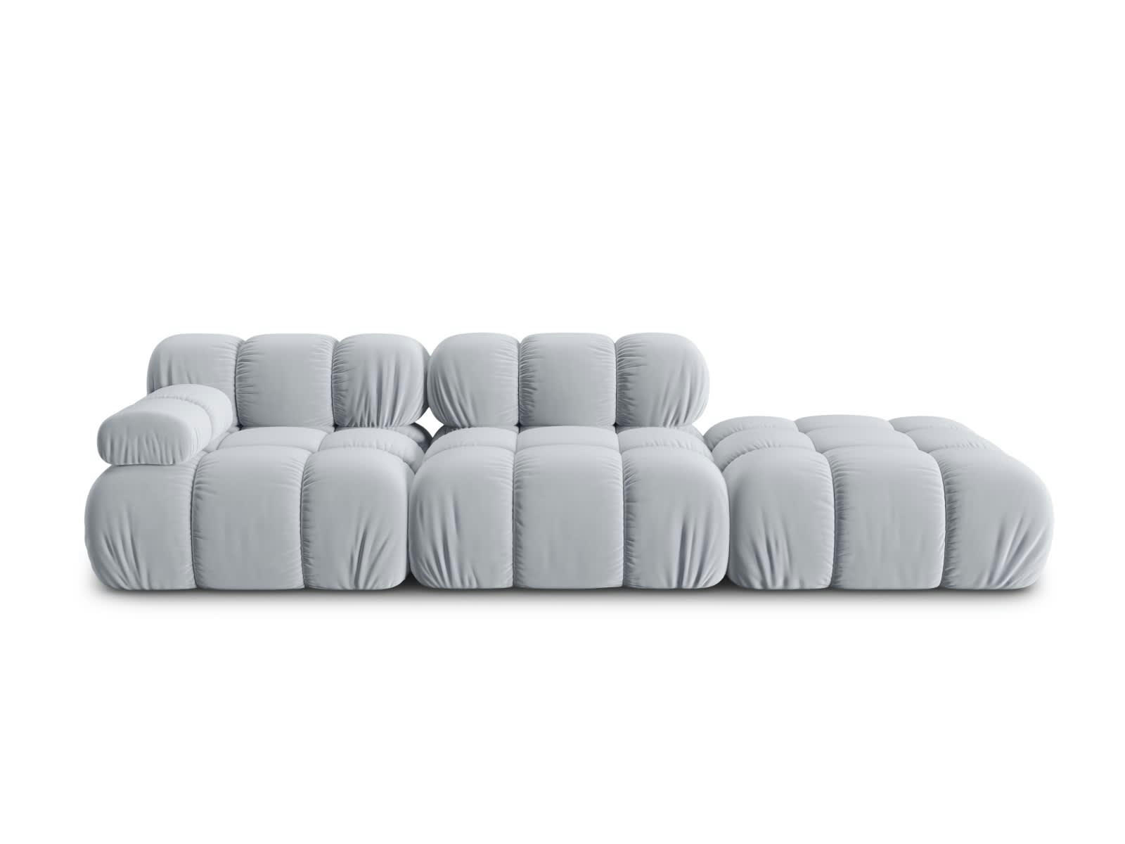 BELLIS - Canapé modulable droit 4 places en tissu velours bleu clair