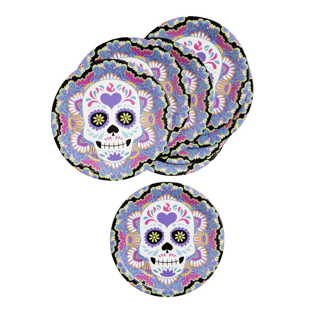 Lot de 8 assiettes en carton Ø23cm design Dia de los Muertos