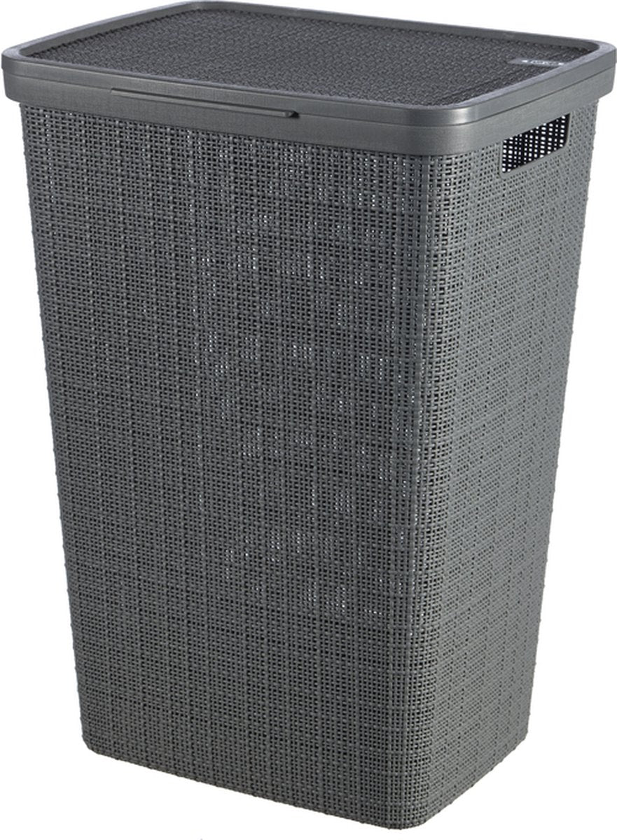 Curver Jute Wasmand met deksel - 58 liter - Donkergrijs