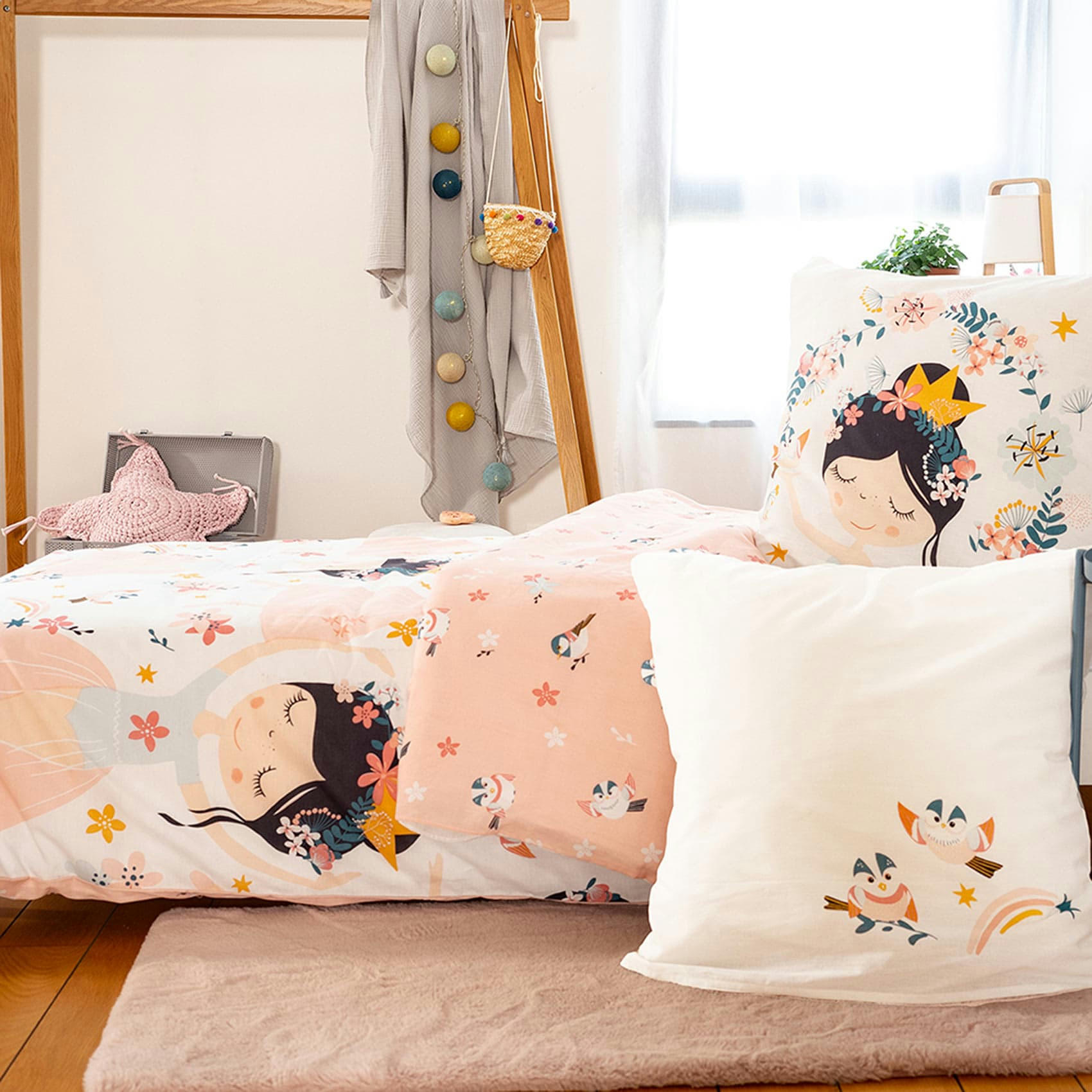 - Parure de couette imprimée danseuse étoile coton rose clair 140x200 cm
