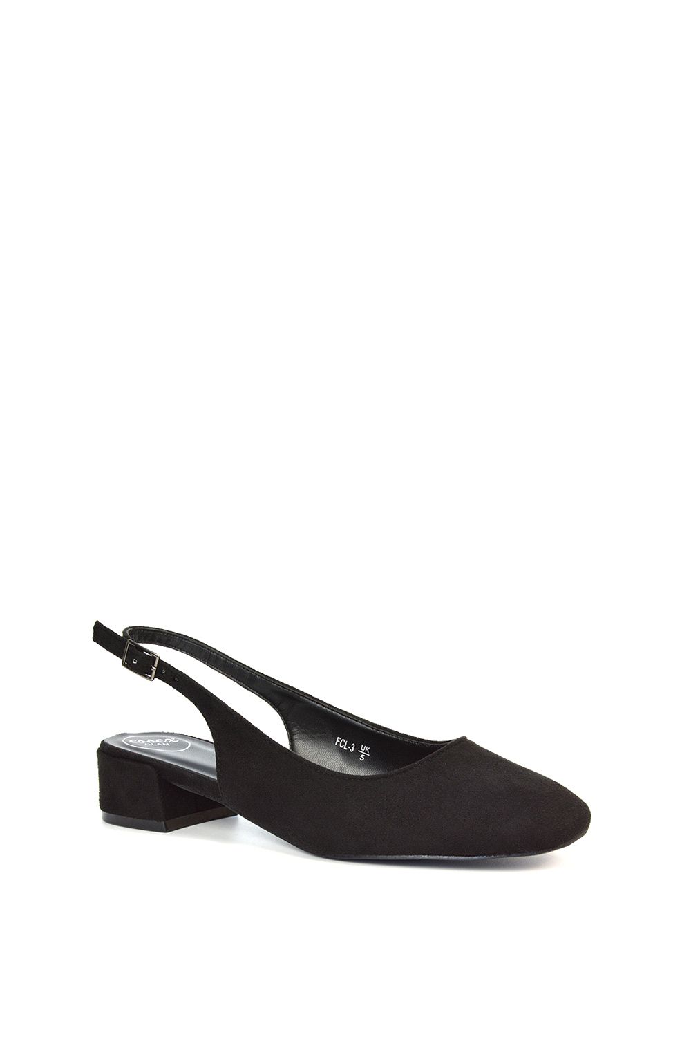 XY London Jilly' Square Toe Slingback Low Block Heel Court Shoes