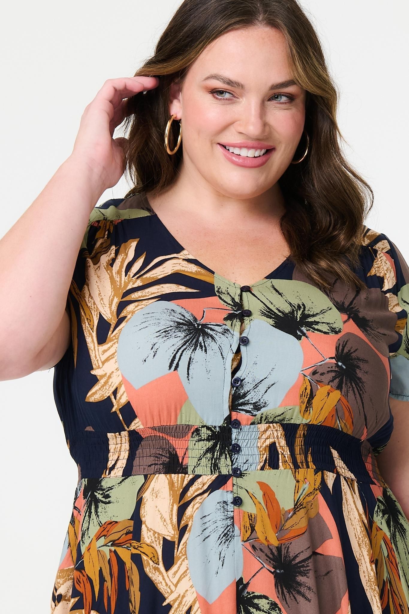 Izabel London Floral Print Short Sleeve Midi Dress