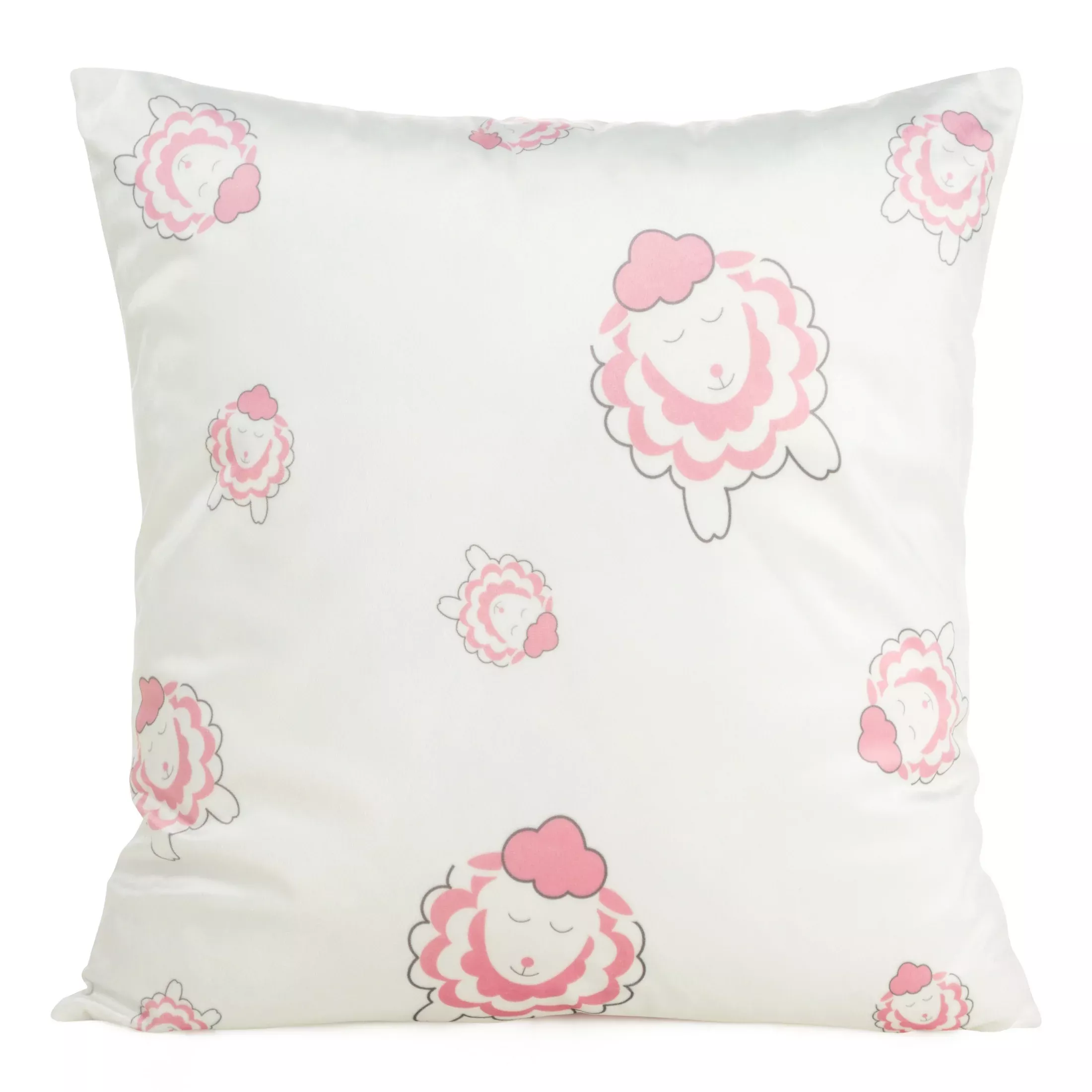Poszewka na poduszkę 45x45 cm welwetowa, biało różowa z motywem baranków KIDS 4 DESIGN 91