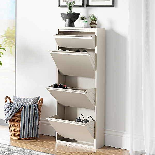 Meuble à chaussures Sokndal à 4 tiroirs inclinables blanc cassé en.casa