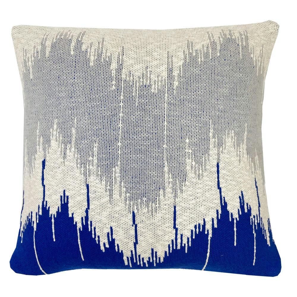 VAGUE - Coussin vague tricoté bleu 50x50