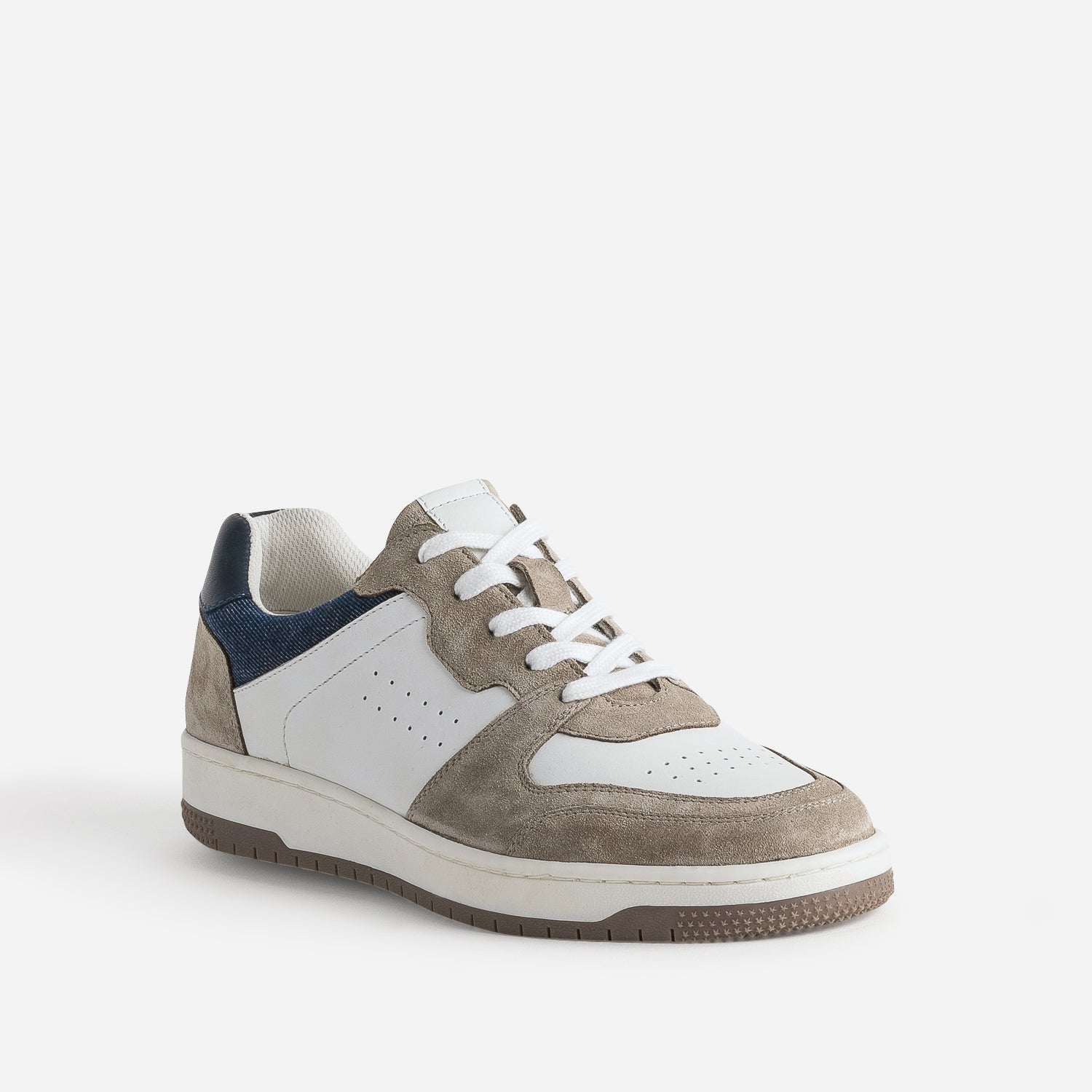 Tennis blanche, beige et marine en cuir