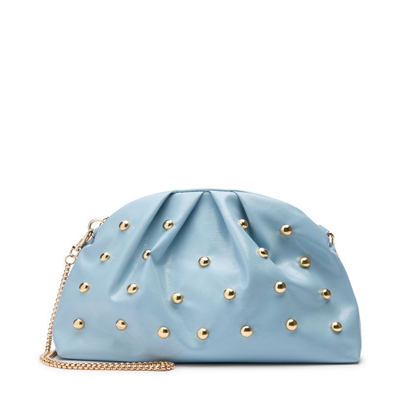 Manfield Lichtblauwe clutch met gouden studs